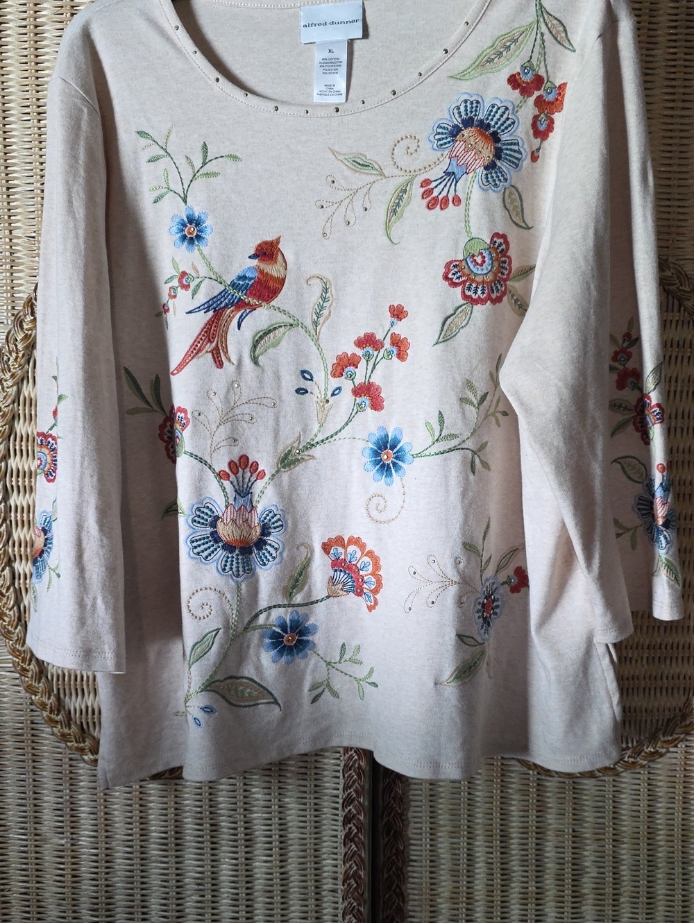 Alfred Dunner Cream Floral Embroidered Scoop Neck Top XL